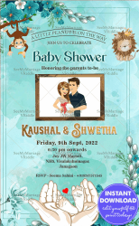 Jungle Theme Baby Shower Invitation Card Aquamarine Blue