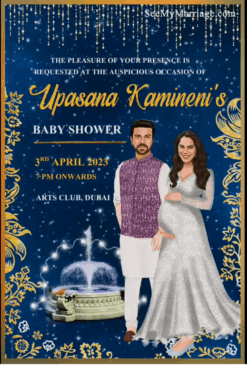 Ram Charan Upasana Baby Shower Invitation Caricature Style