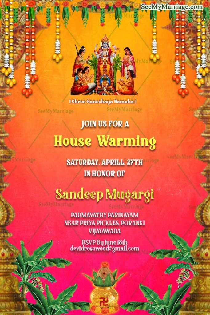 Satyanarayana Pooja Housewarming Invitation Card Auspicious ...