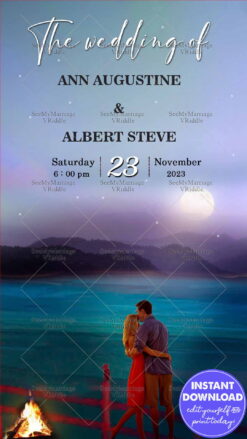 Sunset Love Wedding Invitation Card Picturesque Blue Theme