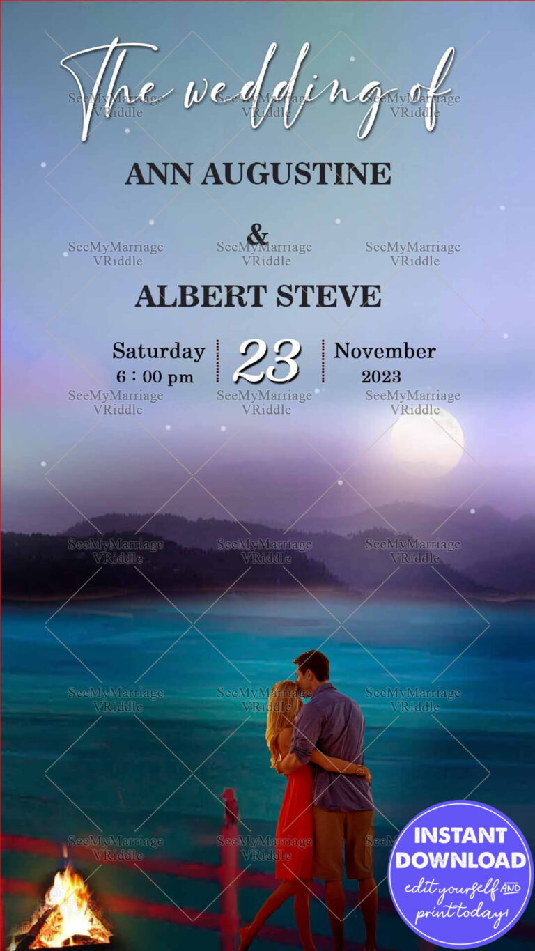 Sunset Love Wedding Invitation Card Picturesque Blue Theme