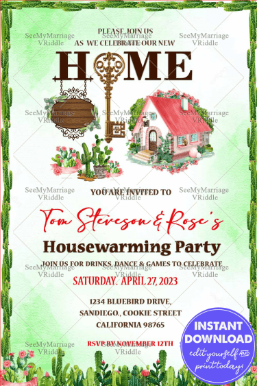 Sweet Cottage Green Housewarming Invitation Golden Key 228687