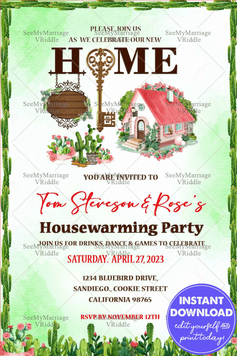 Gold Key Cottage Housewarming Invitation Card Green Frame