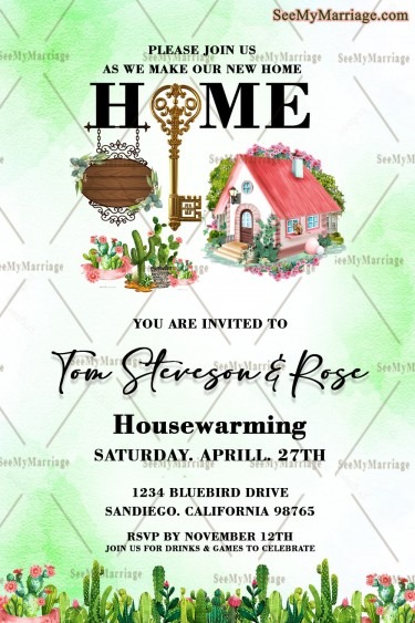 Sweet Cottage Housewarming Invitation Card Golden Key