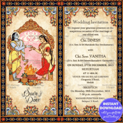 Vintage Radha Krishna Wedding Invitation Card Bapu Bomma Art