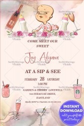Baby Pink Roses Sip And See Invitation Card