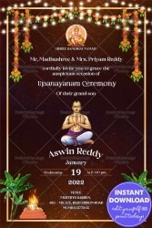 Brown Theme Upanayanam Ceremony Invitation Card Traditional Vedic Boy Illustration