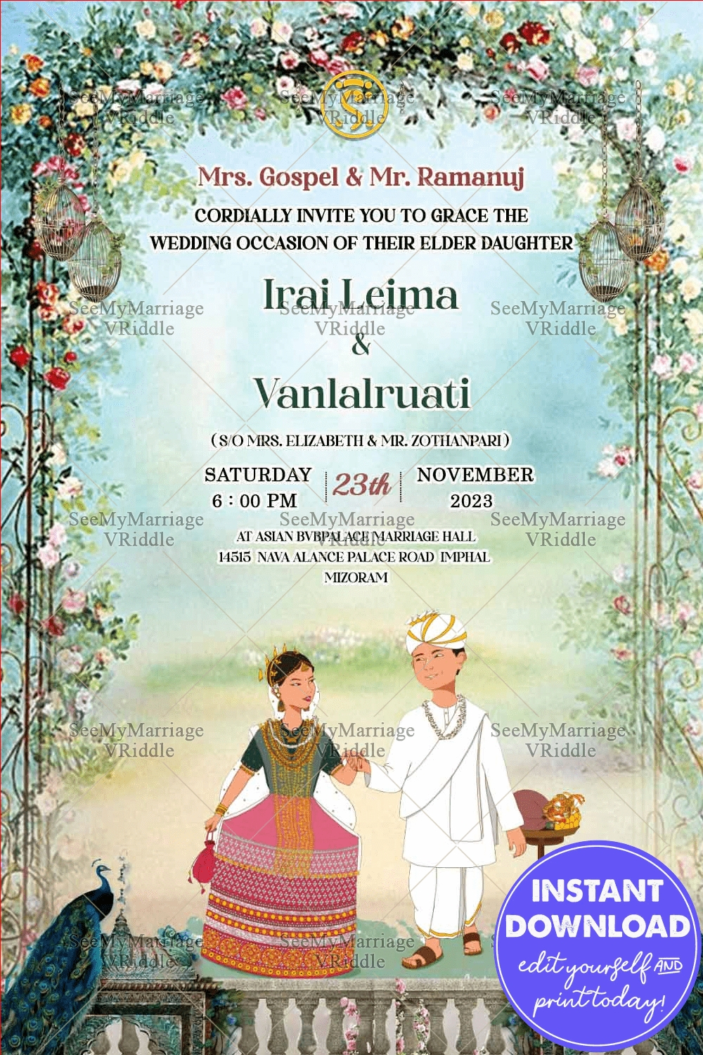 Cute Manipuri Wedding Invitation Card Floral Arch