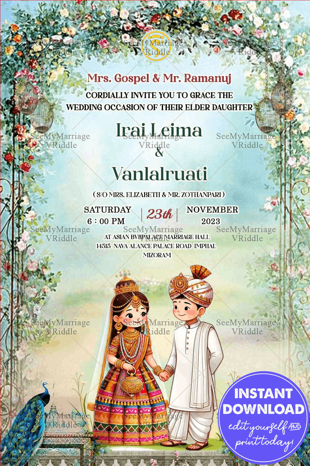 Cute Manipuri Wedding Invitation Card Floral Arch