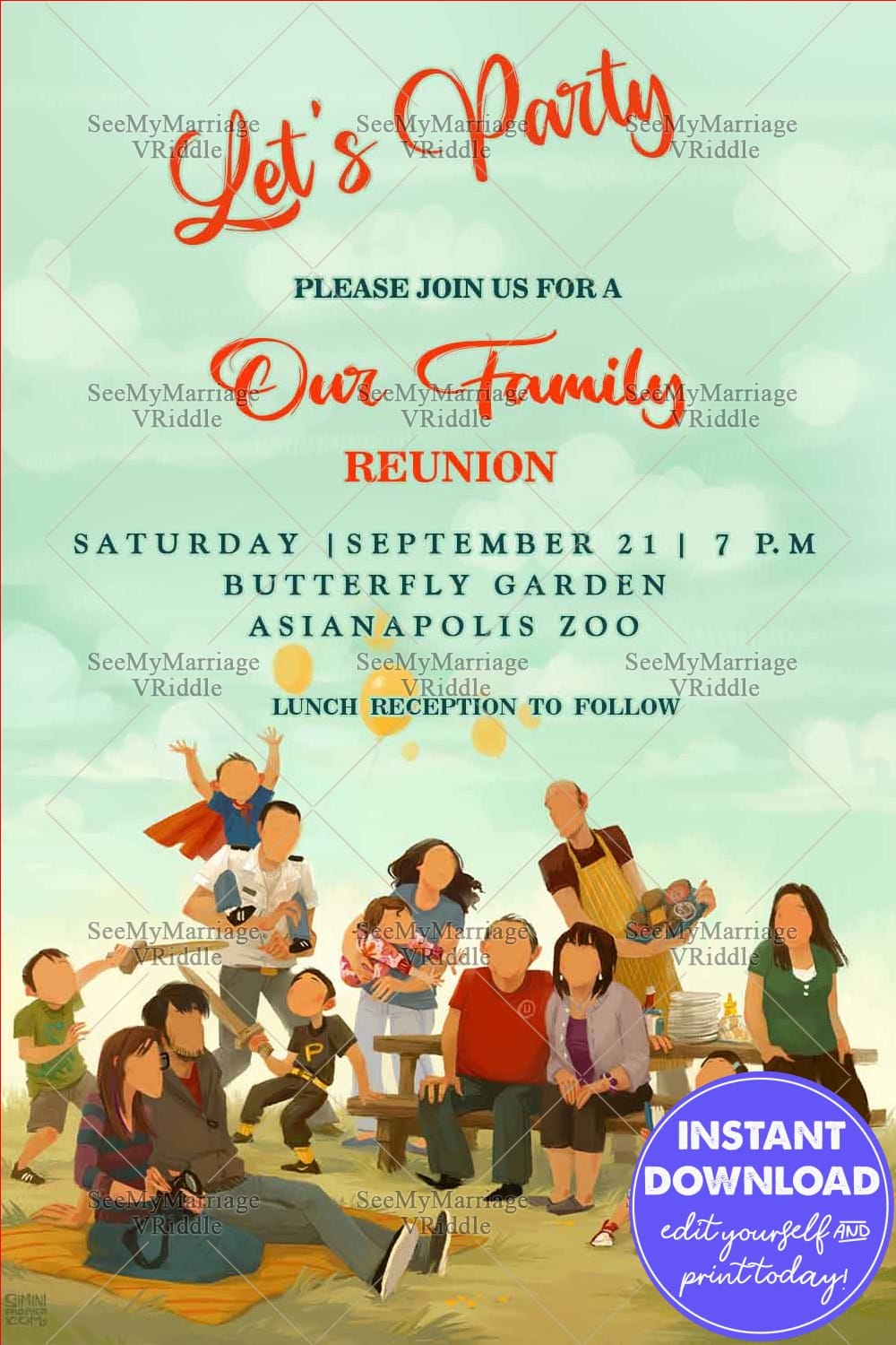 Family Reunion Invitation Card Happy Picnic