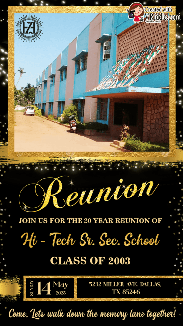 Formal School Reunion Invitation Card Black Gold Add Photo