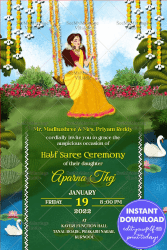 Garden Theme Half Saree Invitation Card Floral Swing Girl