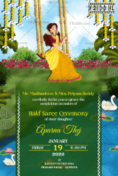 Garden Theme Half Saree Invitation Card Floral Swing Girl