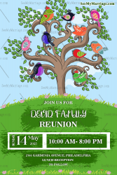Green Tree Family Reunion Invitation Card Colourful Birdies