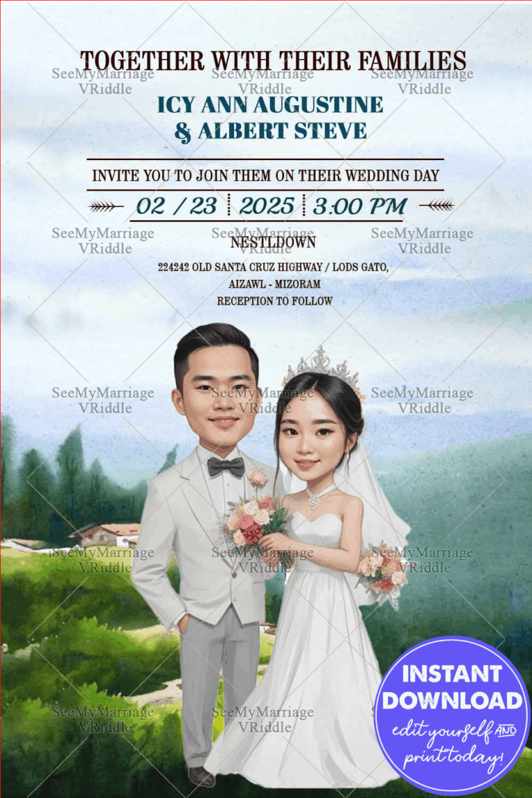Mizo Caricature Christian Wedding Invitation Card Scenic Hills
