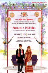 Modern Assamese Wedding Invitation Lilac Flowers Horn Instrument