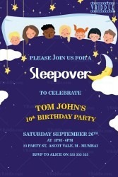 Sleepover Birthday Party Invitation Card Blue Night Theme