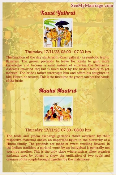 Telugu Tamil Caricature Wedding Invitation Card Traditional Yellow Multi Leaf (8)