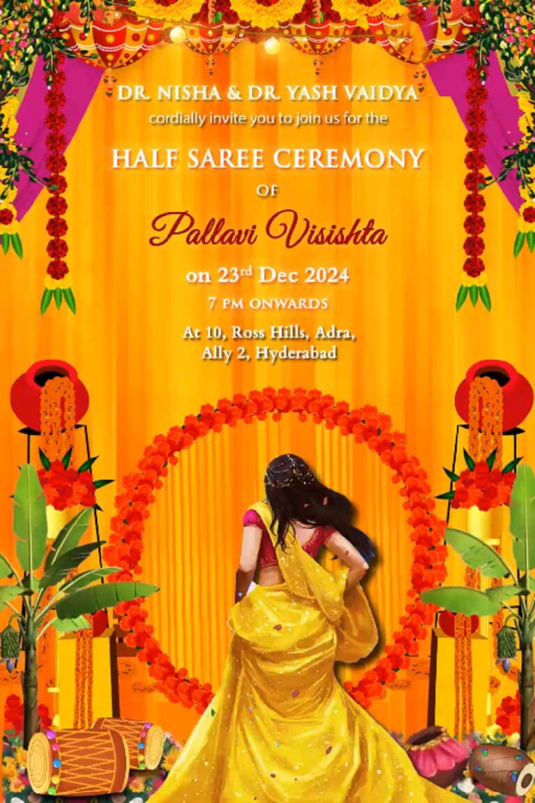 Traditional Halfsaree Invitation Video Orange Grand Stage