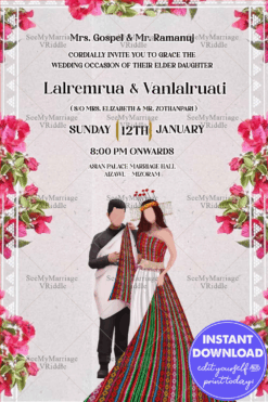 Traditional Mizo Wedding Invitation Card Modern Backdrop Floral