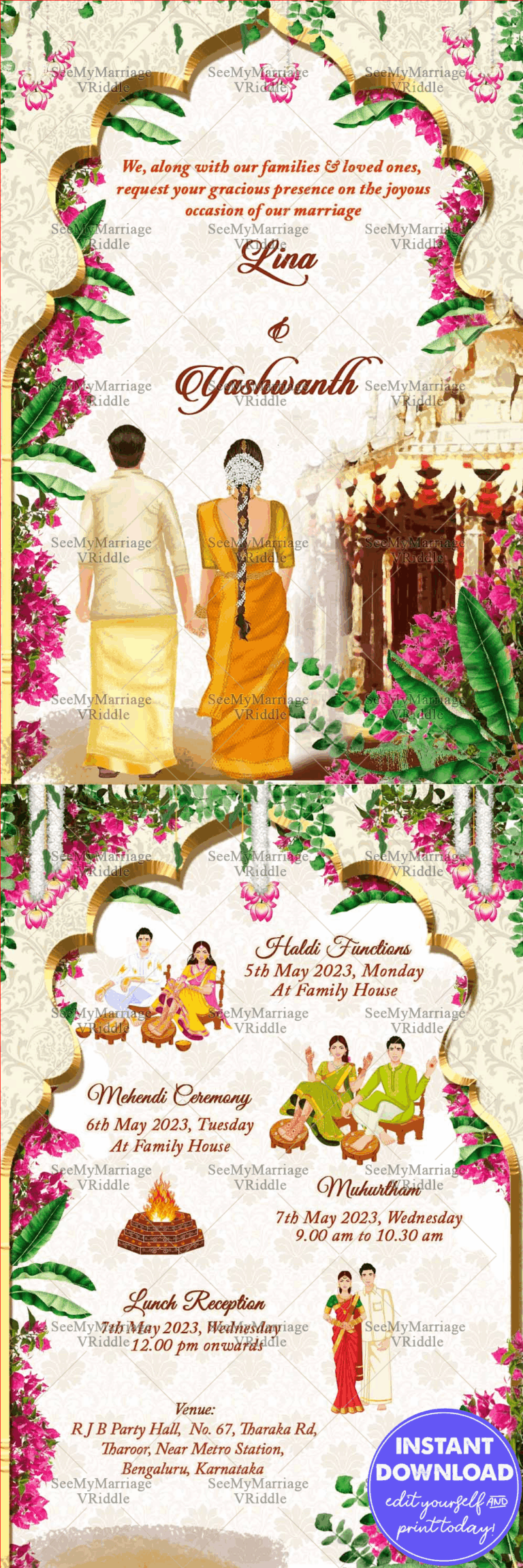 Traditional Pastel Pink Wedding Invitation Card Couple Holding hands