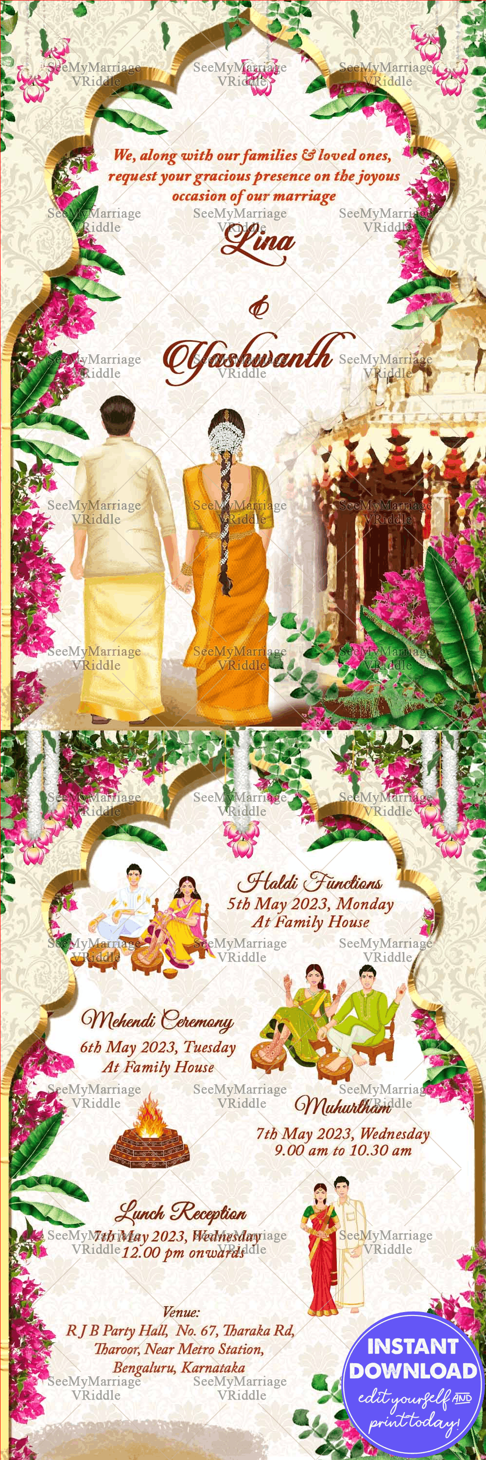 Traditional Pastel Pink Wedding Invitation Card Couple Holding hands
