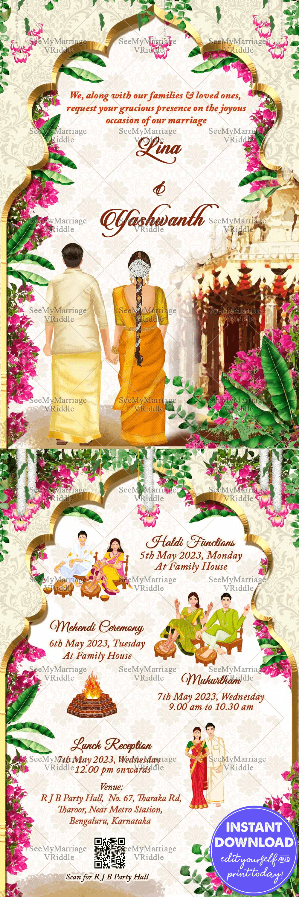 Traditional Pastel Pink Wedding Invitation Card Couple Holding hands