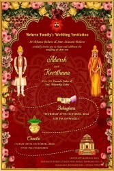 Traditional Red Odiya Wedding Invitation Cartoon Couple Marriage Journey