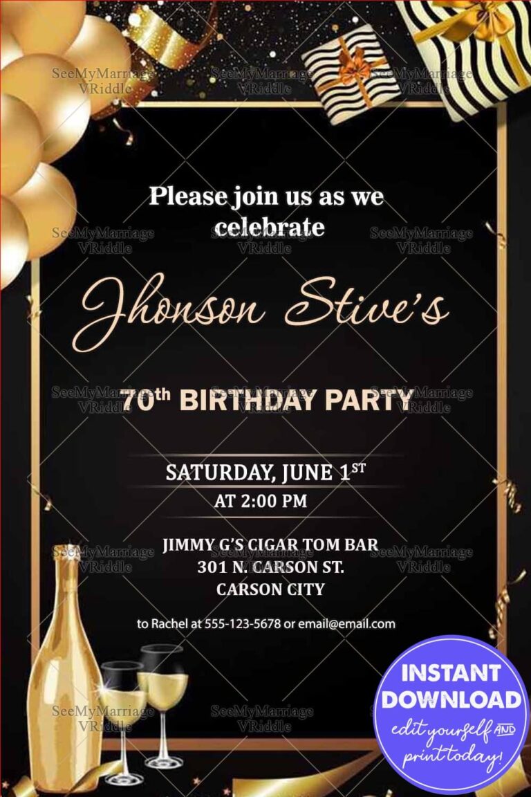 Black Gold 70th Birthday Invitation Dream Cocktail Party