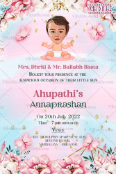 Assamese Baby Annaprashan Ceremony Card Pink Blue Floral