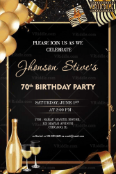 Black Gold 70th Birthday Invitation Dream Cocktail Party