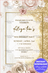 Floral Gold 70th Birthday Invitation Glittering Pastel Theme