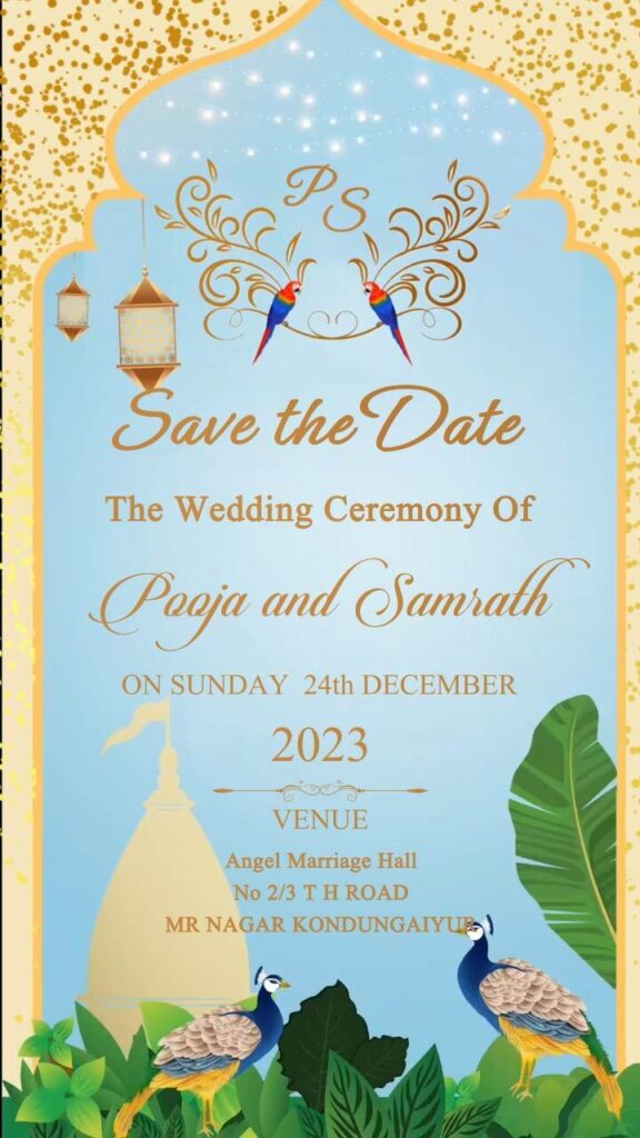 Grand Wedding Invitation Video Royal Peacocks Green Foliage