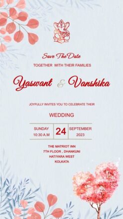 Hindu Save The Date Wedding Invitation Video Peach Floral