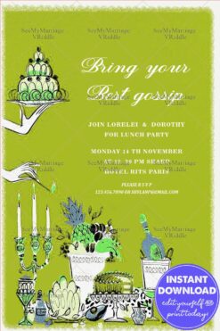 Lime Green Lunch Party Invitation Card Hospitable Hostess