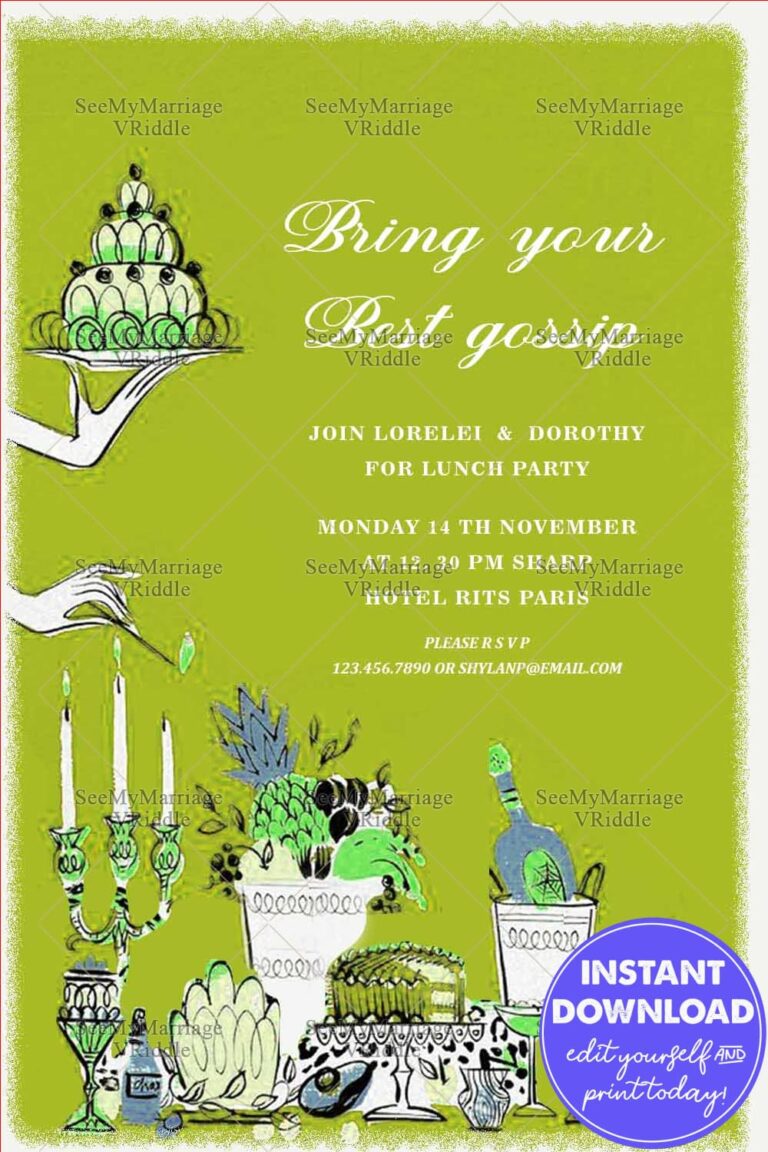 Lime Green Lunch Party Invitation Card Hospitable Hostess