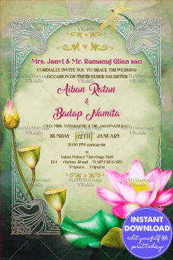 Lotus Bloom Arunanchal Wedding Invitation Green Theme