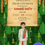 Traditional Boy Grand Dhoti Invitation Card Banana Leaf Background