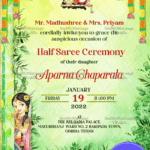 Traditional Girl Half Saree Invitation Card Watercolour Theme