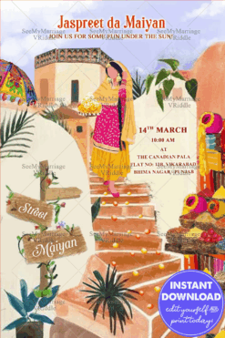 Traditional Maiyan Ceremony Invitation Card Punjabi Pind