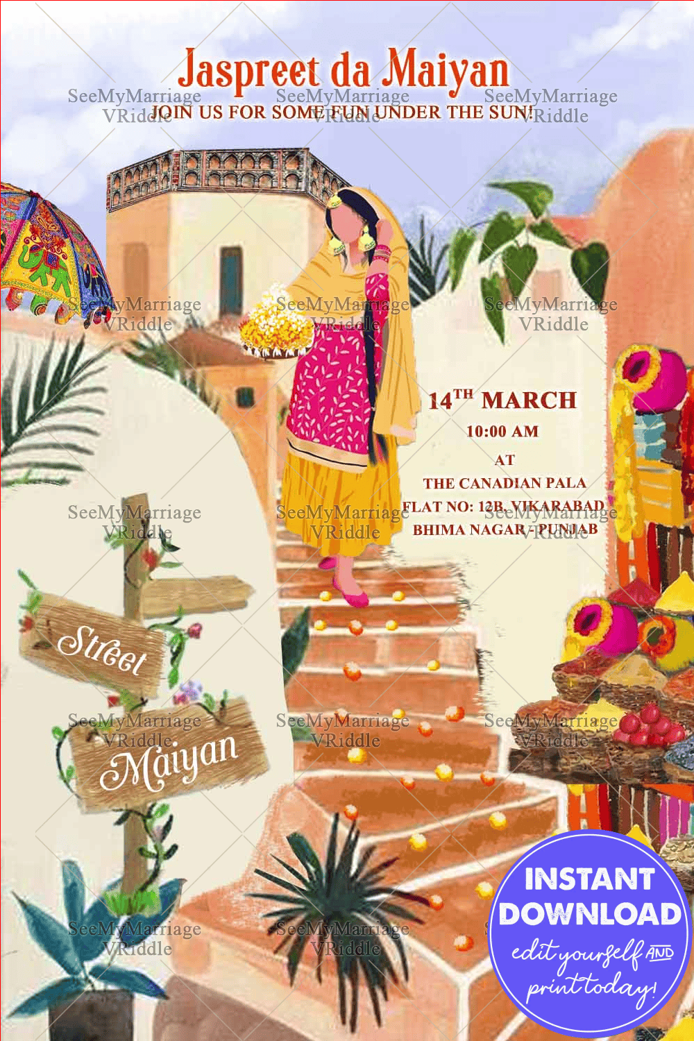Traditional Maiyan Ceremony Invitation Card Punjabi Pind