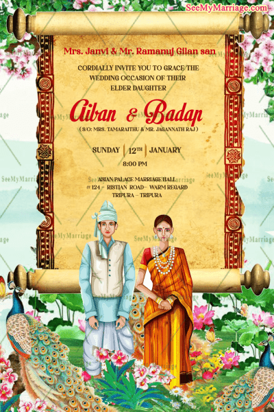 Traditional Tripura Wedding Invitation Card Scroll Theme – SeeMyMarriage