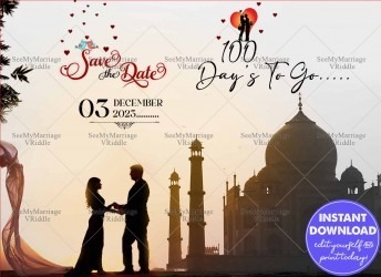 Wedding Countdown Save The Date Invitation Card Taj Mahal Couple