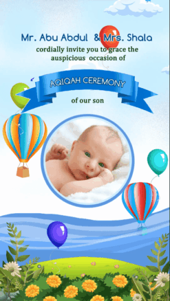 Add Photo Aqiqha Ceremony Invitation Video Hot Air Balloon Theme