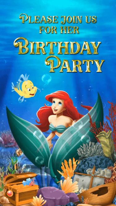 Ariel Theme 5th Birthday Invitation Video Underwater Mermaid Princess