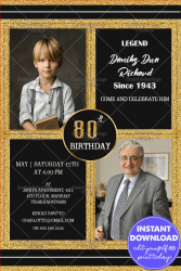 Black Gold 80th Birthday Invitation Legend Celebrations