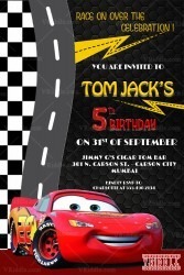 Cars Theme Birthday Invitation Racing Track Lightning McQueen