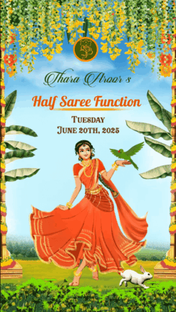 Dancing Girl Halfsaree Invitation Video Cute Green Parrot Add Photo