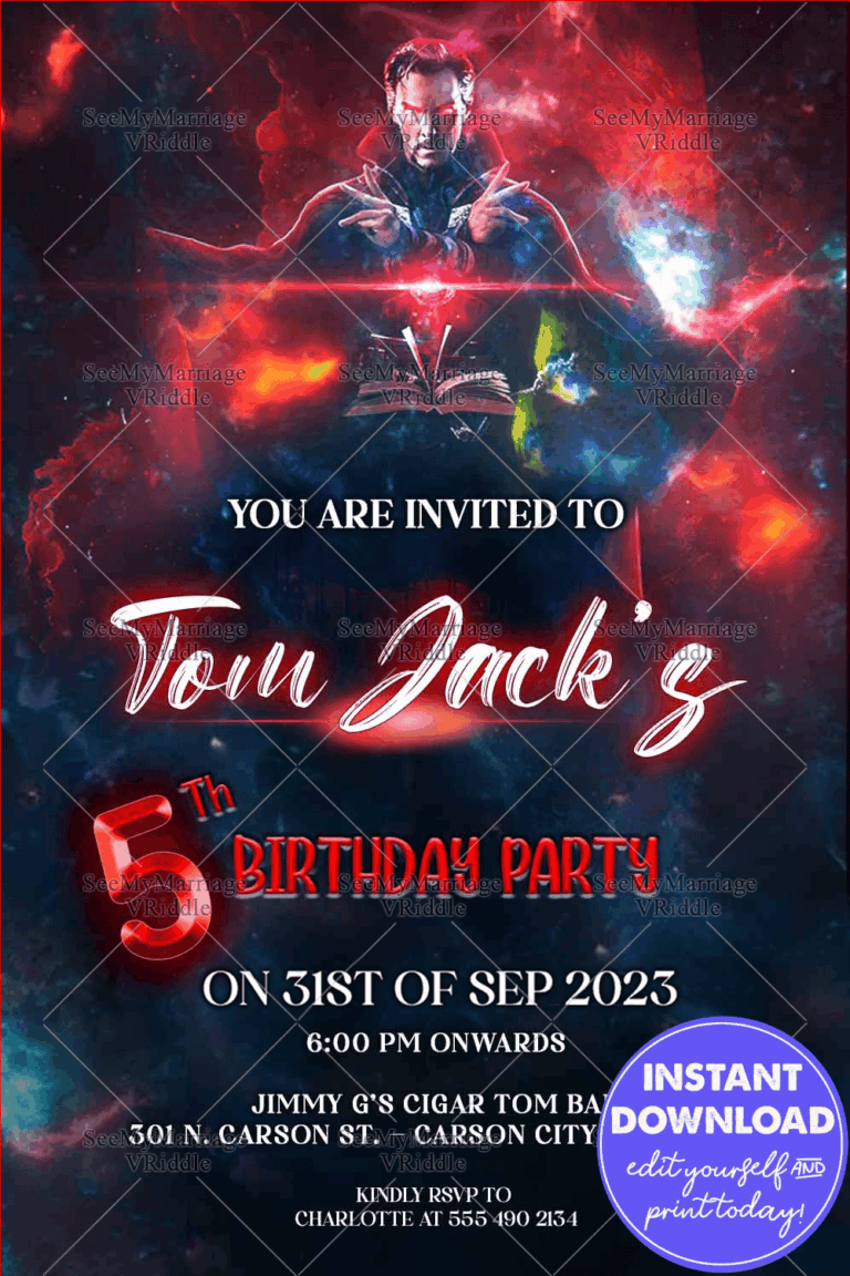 Dr Strange Theme 5th Birthday Invitation Black Galaxy