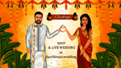 Tamil Telugu Brahmin Wedding Invitation Video Classic Couple Caricature Theme